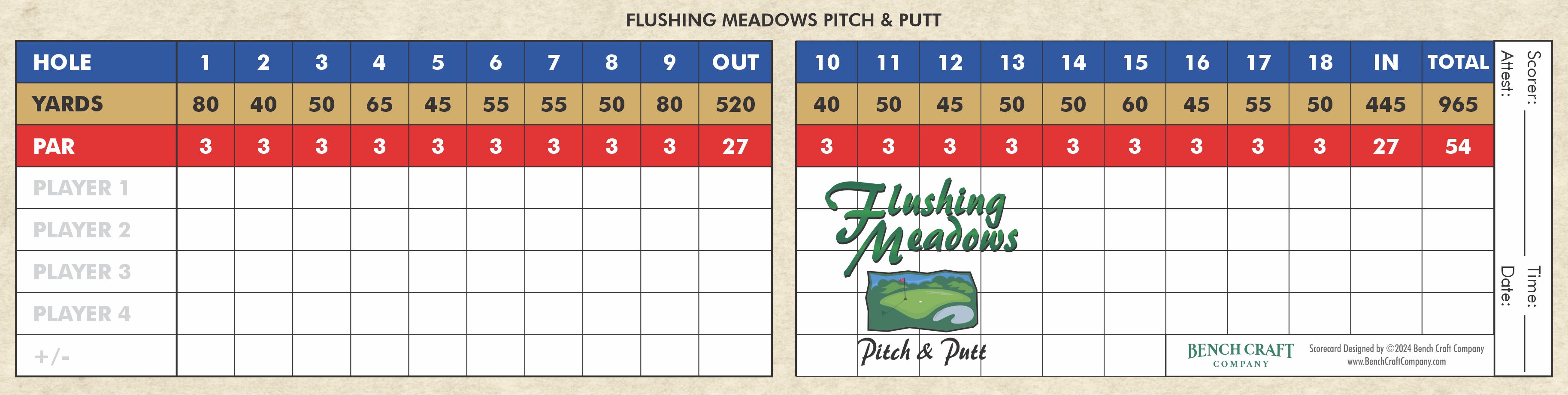 Flushing Meadows Pitch Putt Scorecard GolfNYC Flushing Meadows Pitch Putt Scorecard GolfNYC